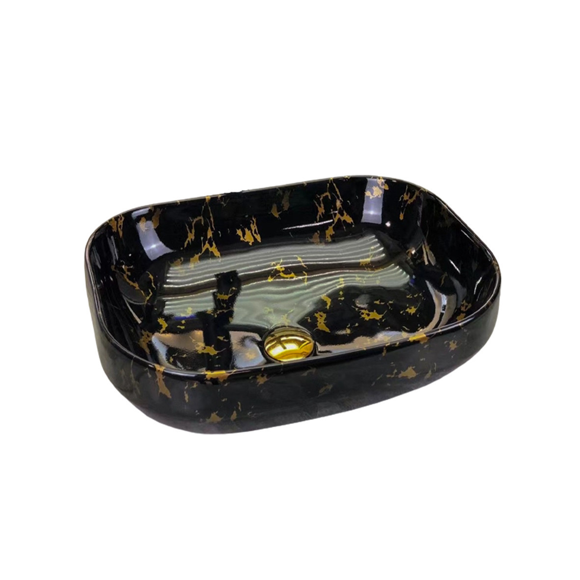 ART COUNTER TOP BASIN BLACK GOLDEN MARBLE A957