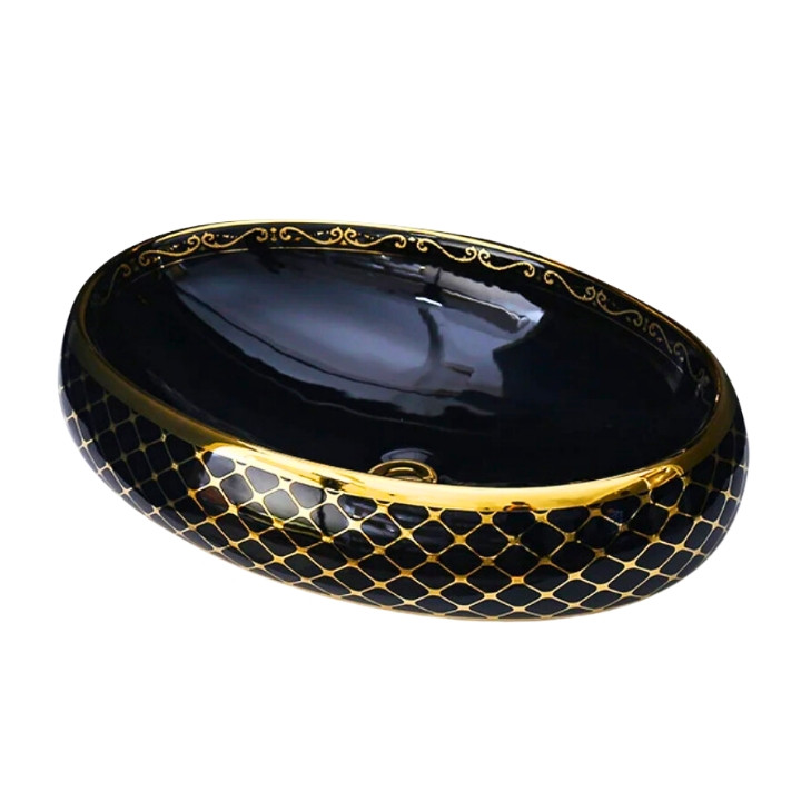 G525 Black Golden Decorative Counter Top Basin