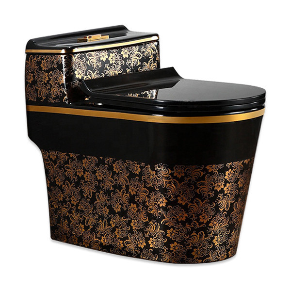 LUXURY CERAMIC HIGH COMMODE BLACK GOLDEN 5516GB