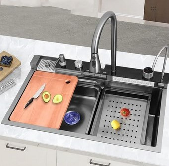 Advanced Technology Handmade Smart Waterfall Multifunction Kitchen Sink -7546