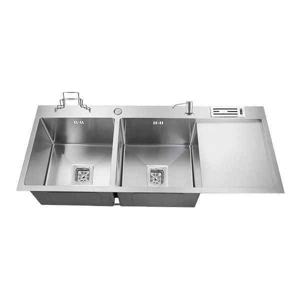 KITCHEN SINK HANDMADE PREMIUM 47"X20"9'' DOUBLE BOWL SINGLE TRAY- 12050-A