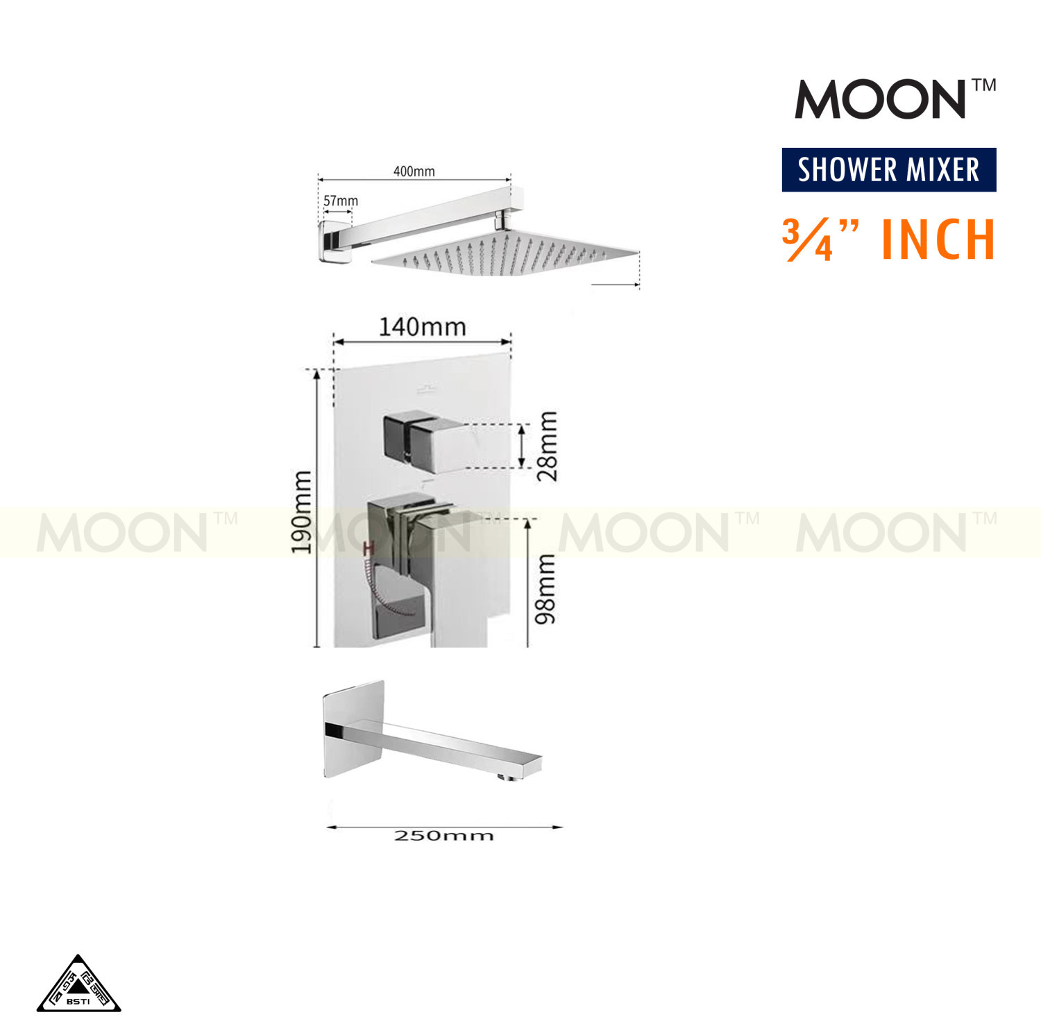 ¾” SHOWER MIXER WITH SPOUT MOON